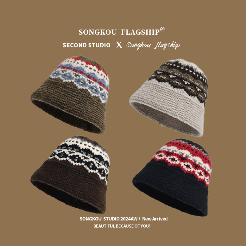 2025新款费尔岛风渔夫帽子女款秋冬季韩版复古保暖护耳针织毛线帽,服饰配件/皮带/帽子/围巾,帽子,淘宝优惠券,粉丝福利购,淘宝优惠卷