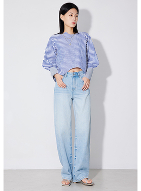 RUGOSAM泫雅风直筒牛仔裤女新款时尚做旧显瘦长裤T026