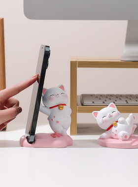 办公室装饰小摆件可爱猫咪手机支架工位桌面解压系生日礼物女