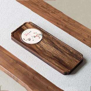 胡桃木干泡盘家用简约木制托盘茶台吸水盘实木长方形整块茶盘排水