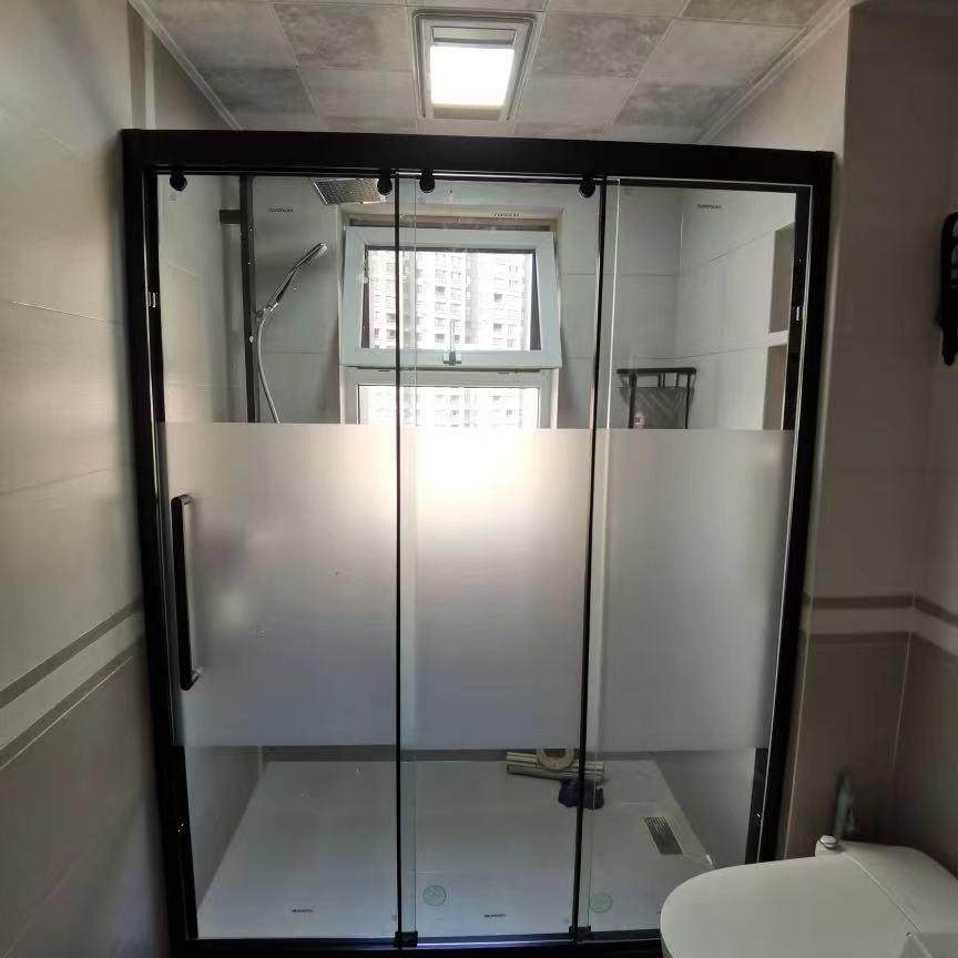 一字型干湿分离浴室装修淋浴房钢化玻璃隔断推拉移门卫生间挡水