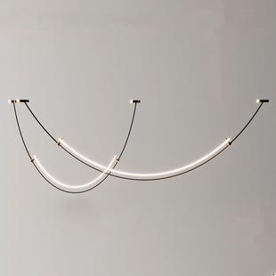 2022设计师线条餐厅灯现代简约个性 客厅吧台展厅样板间极简吊灯