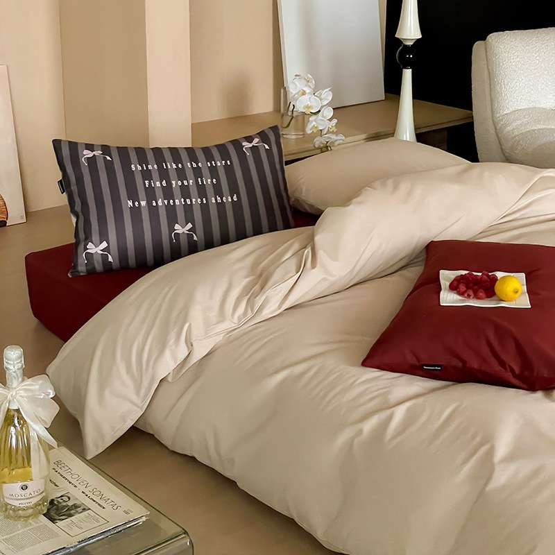 A类博主风Ins时尚洋气混搭长绒棉磨毛四件套50支纯棉被套简约5件