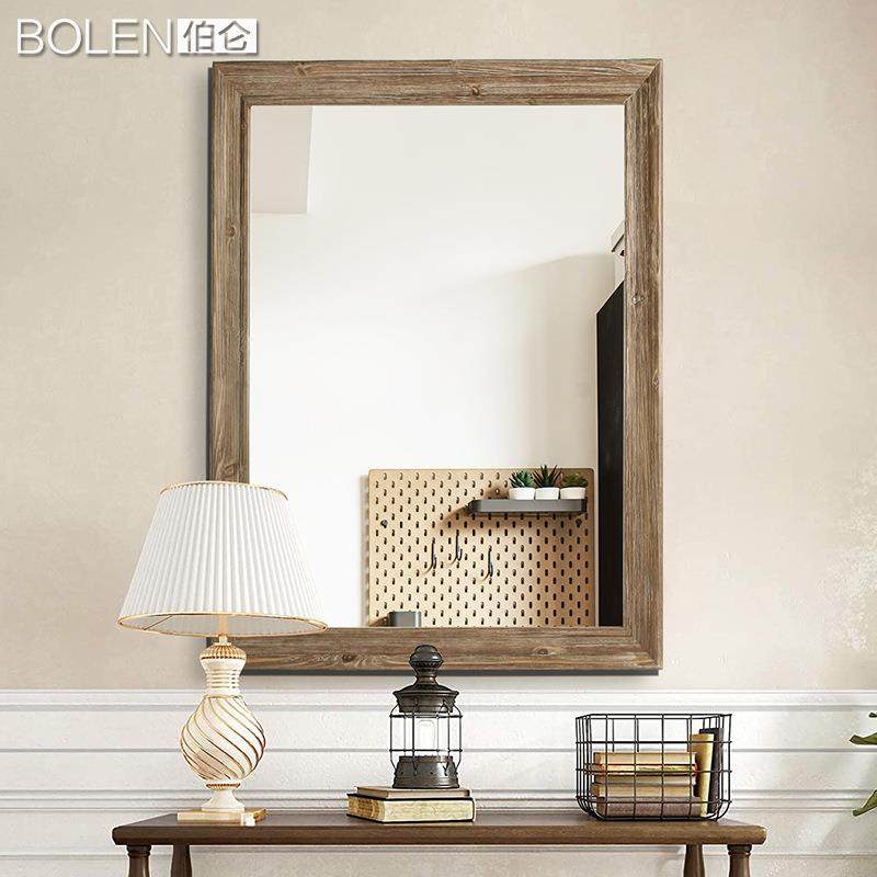BOLEN伯仑实木卫生间浴室镜原木壁挂墙装饰洗漱台化妆大镜子