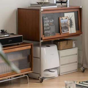 北欧客厅扫地机器人置物架日式家政收纳复古樱桃木书柜边柜可移动