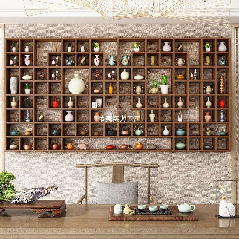 实木格子架壁挂置物架收纳架茶壶展示架书架货架饰品架茶杯架