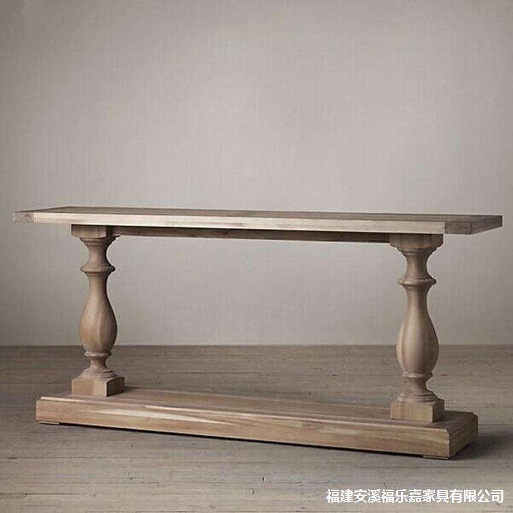美式乡村原木玄关桌复古做旧实木玄关台过道客厅条几靠墙装饰长桌