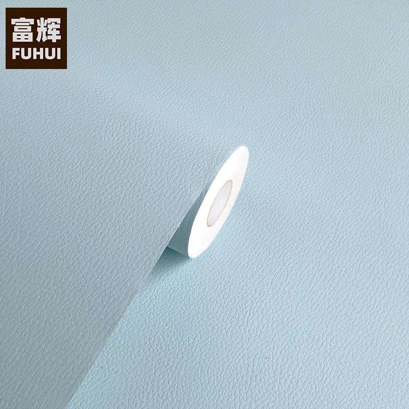 PVC浅蓝色仿皮革纹自粘墙纸壁纸墙贴家具翻新贴膜防水展柜装饰膜