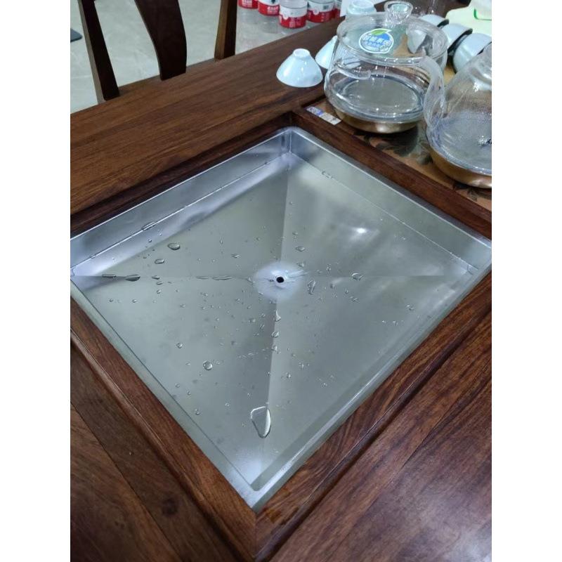 不锈钢茶盘嵌入式茶桌不锈钢底盘接水盘排水盘茶盘接水托盘带排水