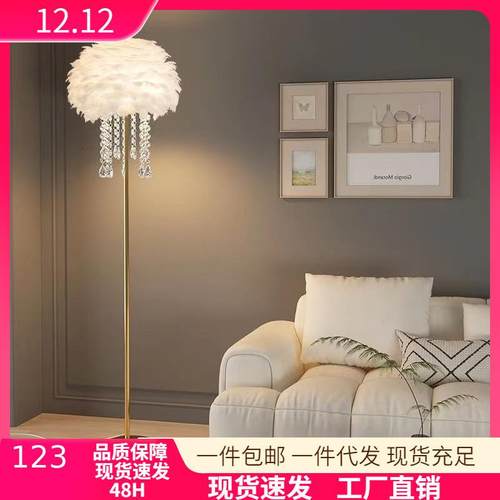 工厂轻奢护眼羽毛落地灯北欧客厅沙发卧室床头网红直播氛围灯
