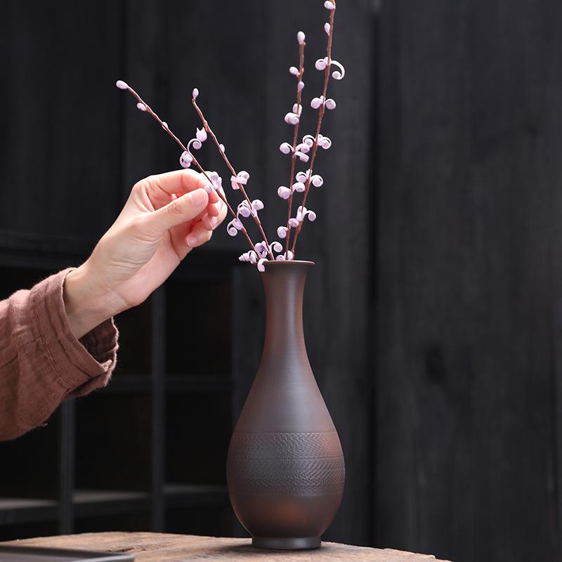 紫陶复古创意陶瓷花瓶个性时尚小花器水培花插家居饰品茶道