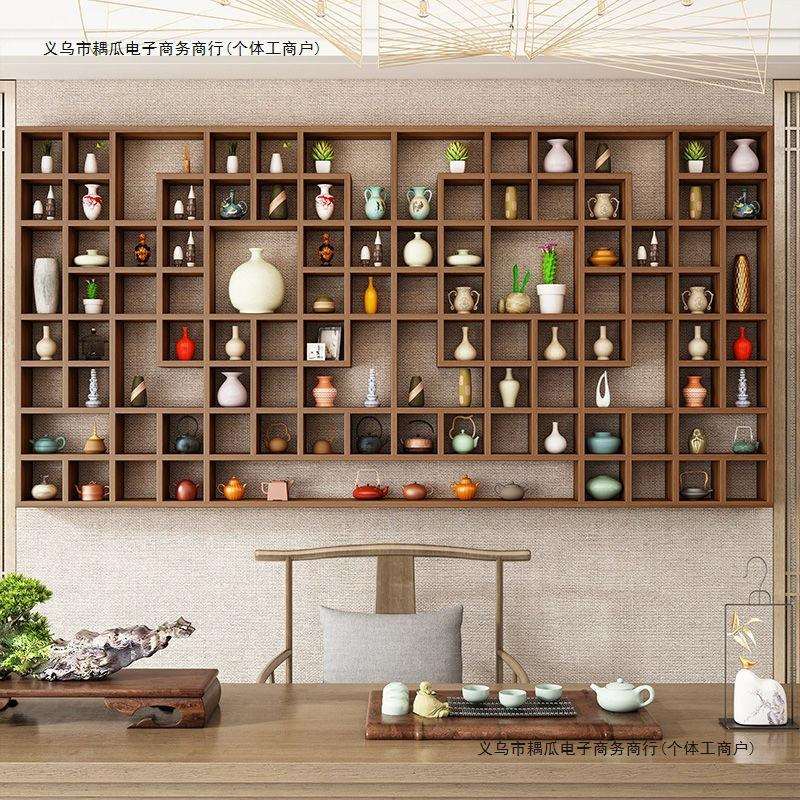 实木壁挂格子架博古置物架收纳架茶壶展示架书架货架饰品架茶杯架