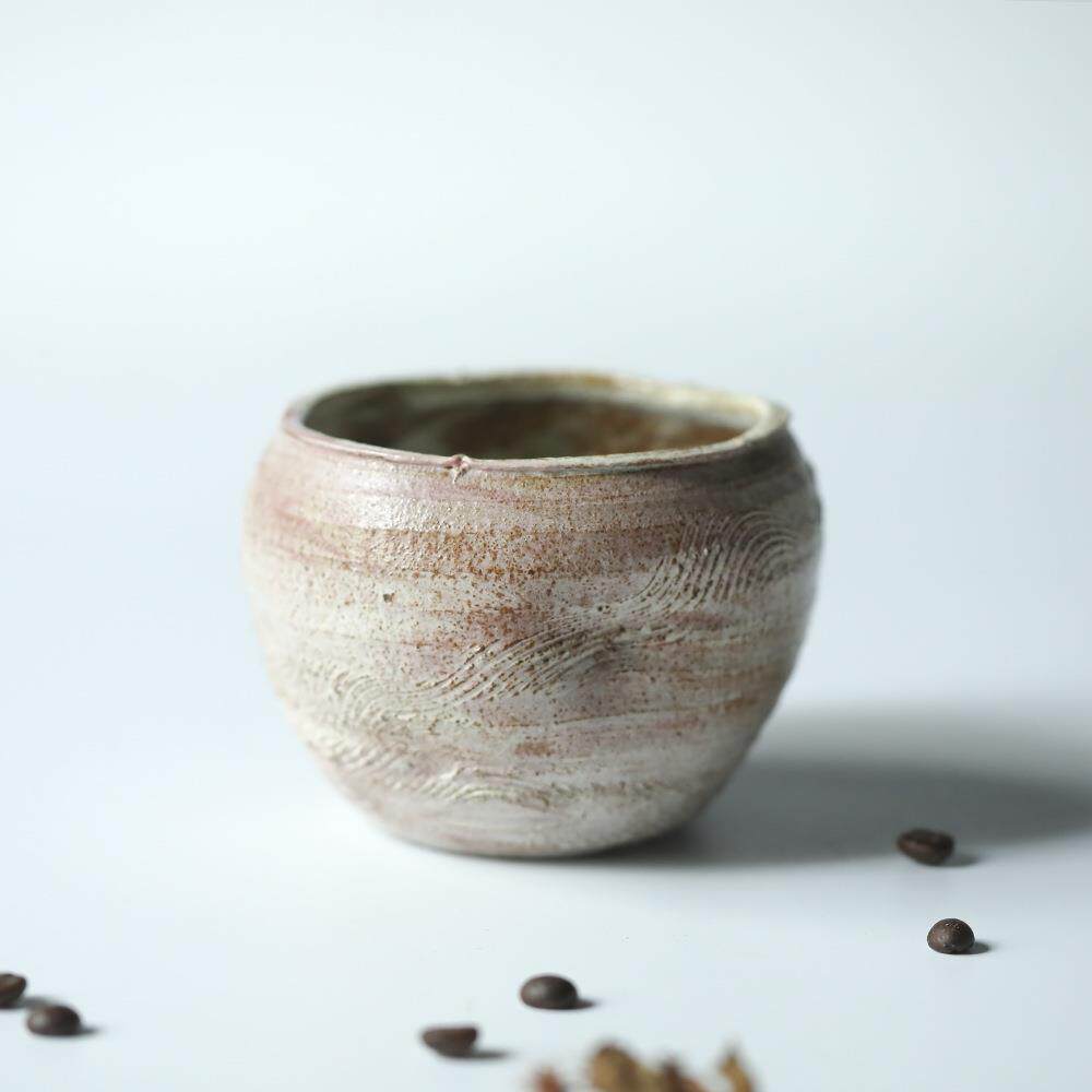蔷薇粉粗陶手作孤品建水纯手工紫砂拙型渣斗粉引茶海化妆土复古