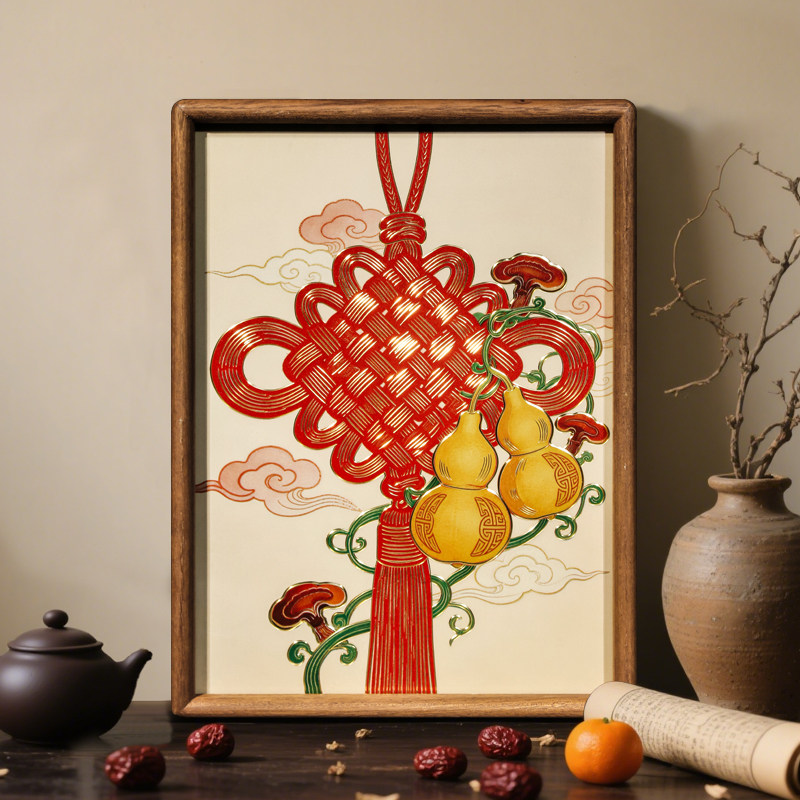 铜艺世家平安富贵新中式中国结红色福禄装饰画手工铜雕画喜庆摆件