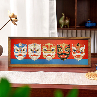 铜艺世家福字铜雕画桌面摆件手工錾刻五狮献瑞装饰画客厅摆台