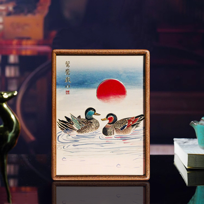 铜艺世家鸳鸯戏水铜雕画摆台