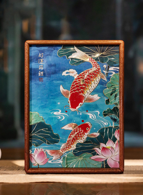 铜艺世家荷花好运锦鲤鱼铜雕画