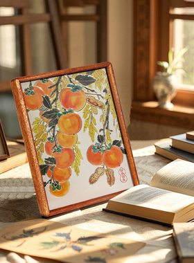 铜艺世家花生柿子铜雕画摆台