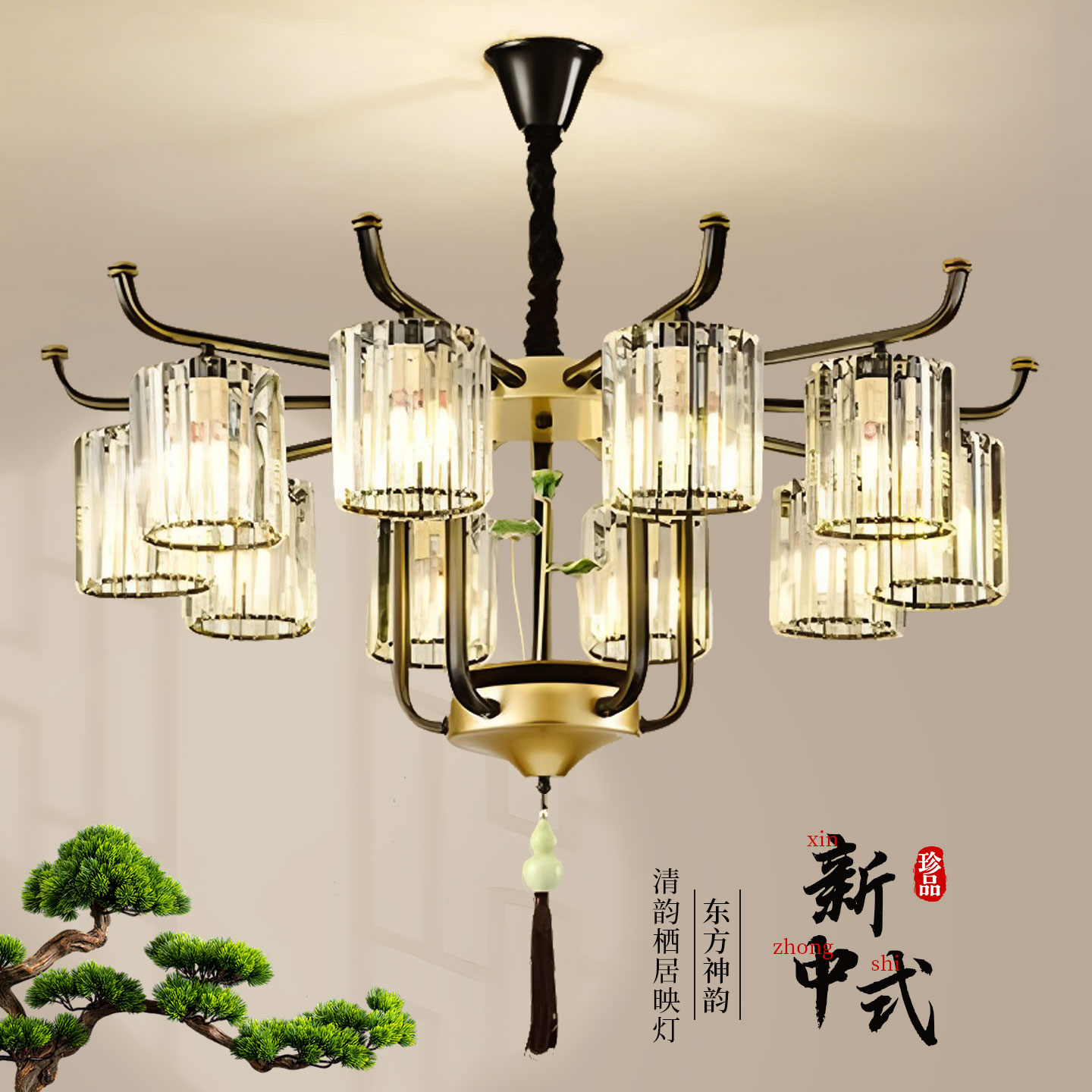 鼎嘉新中式铁艺客厅餐厅卧室吊灯图片