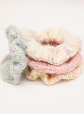 秋冬款甜美软糯头绳可爱少女彩虹针织大肠发圈彩色发绳扎马尾皮套