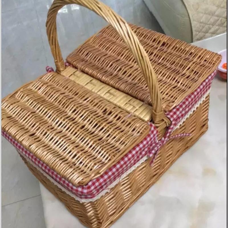 编提篮 提带116盖大手号购物采摘收纳藤篮子藤编手户外野餐篮
