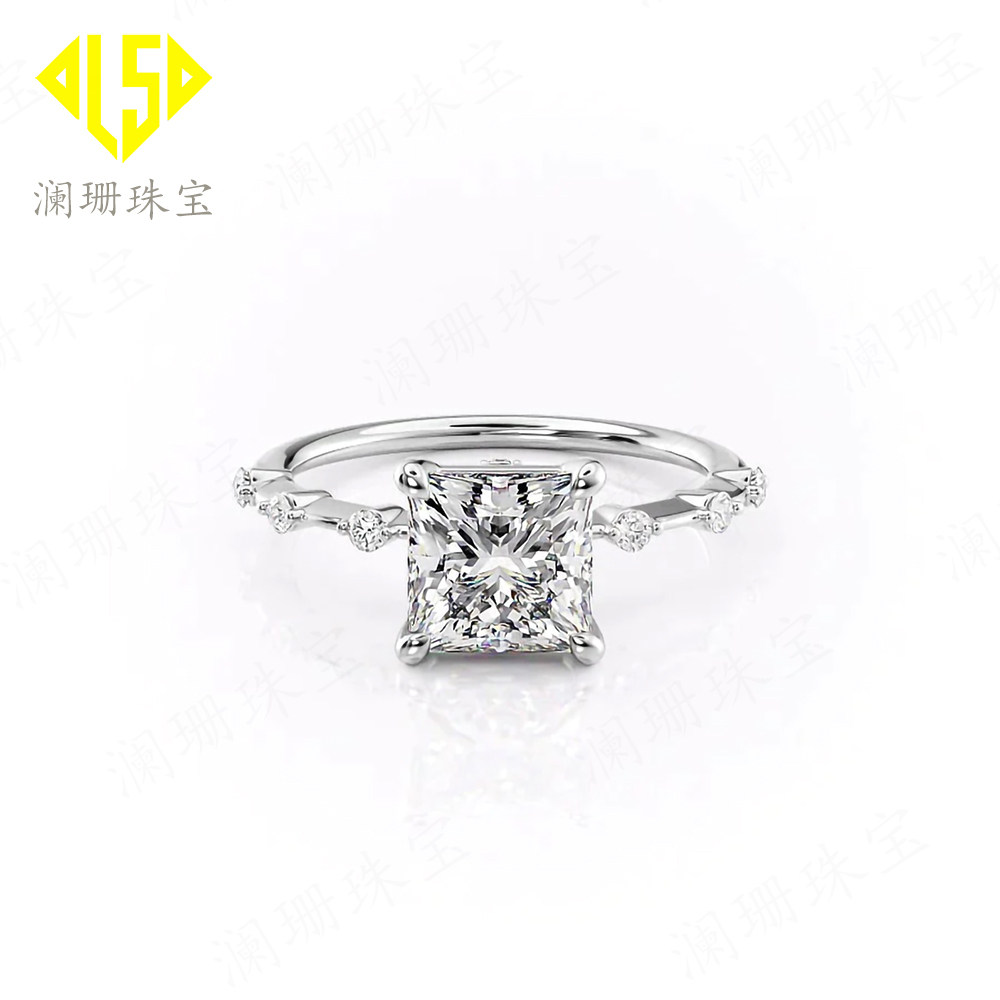18k白金戒指女镶嵌公主方莫桑石