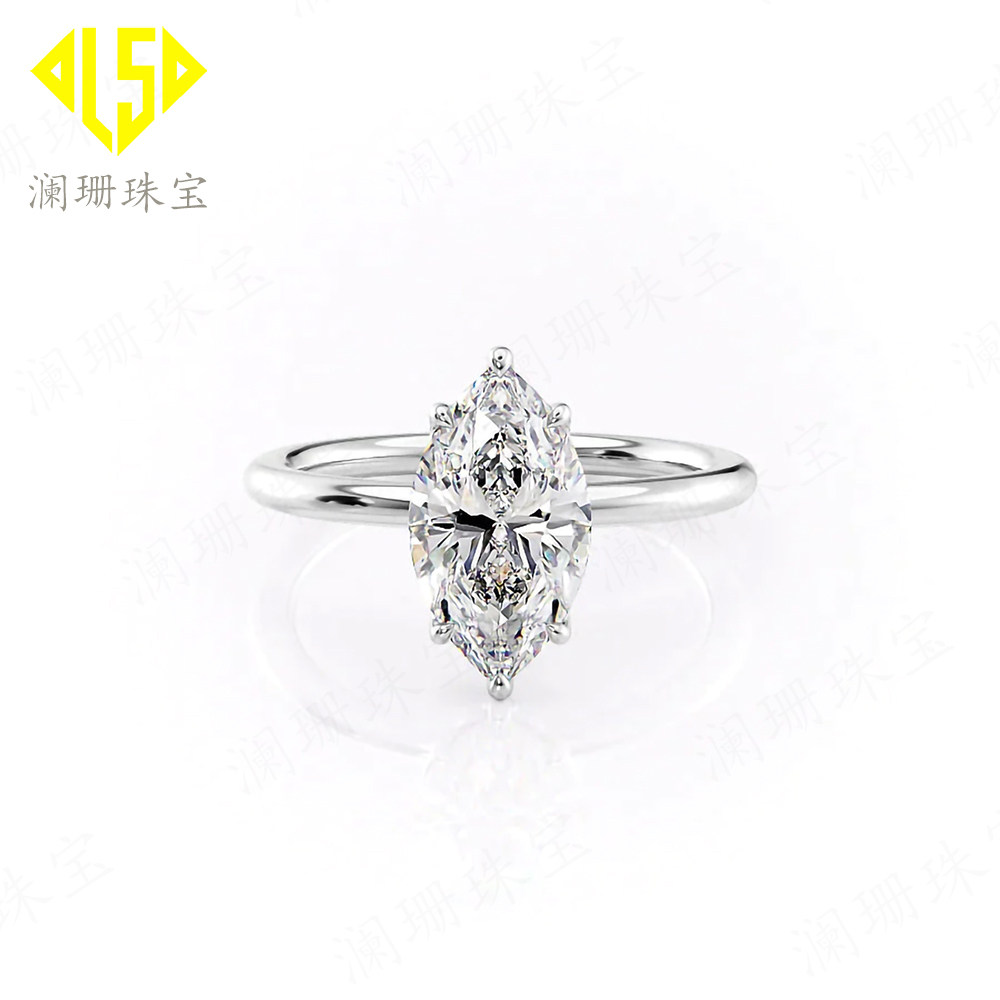 18k白金戒指女镶嵌马眼形莫桑石