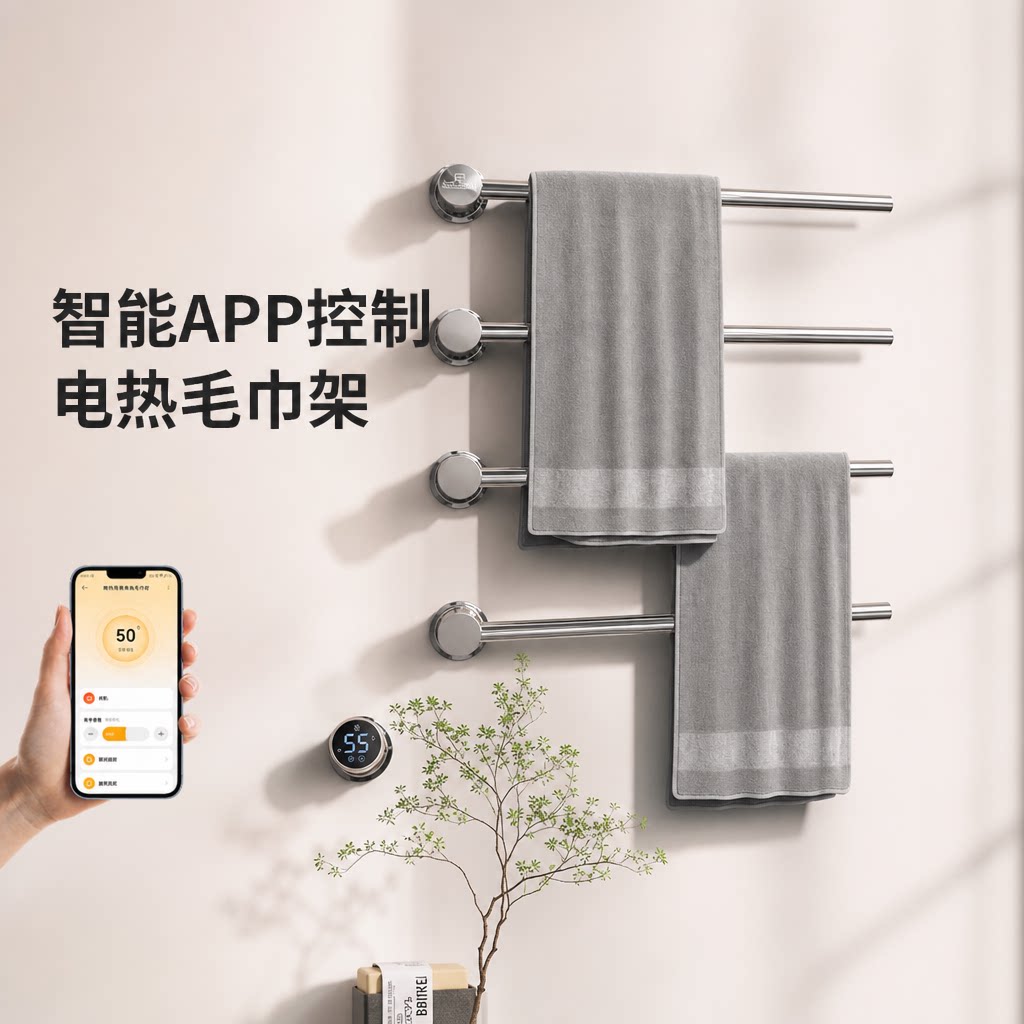 潜水艇暗装电热镀铬银毛巾架智能加热家用烘干架预埋全铜卫生间