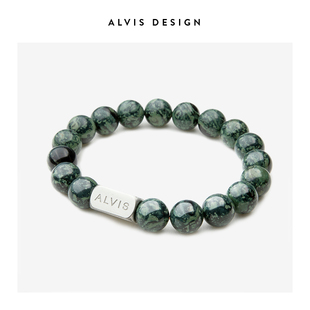 刻字一对 情侣款 ALVIS 雀仔石手串男女潮迷彩绿串珠手链男生个性