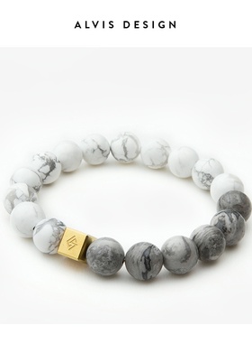 ALVIS 白松石手链男女简约情侣款天然地图石手串男生刻字一对礼物