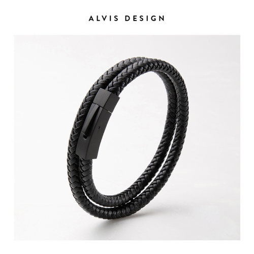 「ALVIS」复古简约双圈皮绳手链