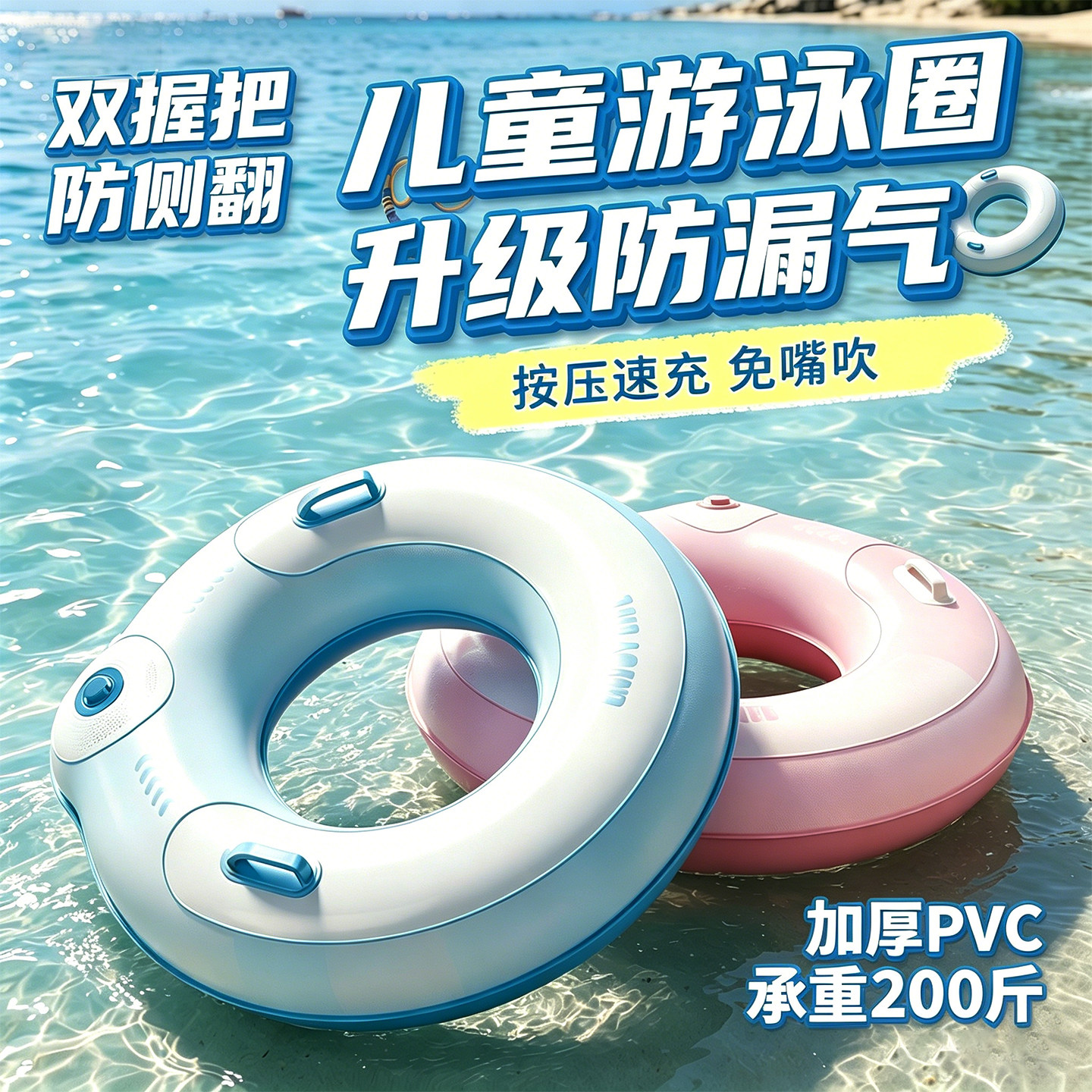 按压速充！防侧翻加厚游泳圈图片