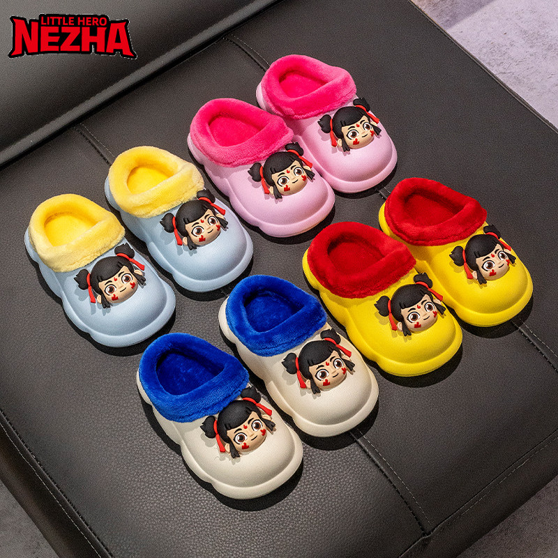 哪吒儿童棉拖鞋女宝宝2025新款防滑小童居家保暖加绒加厚防污棉鞋