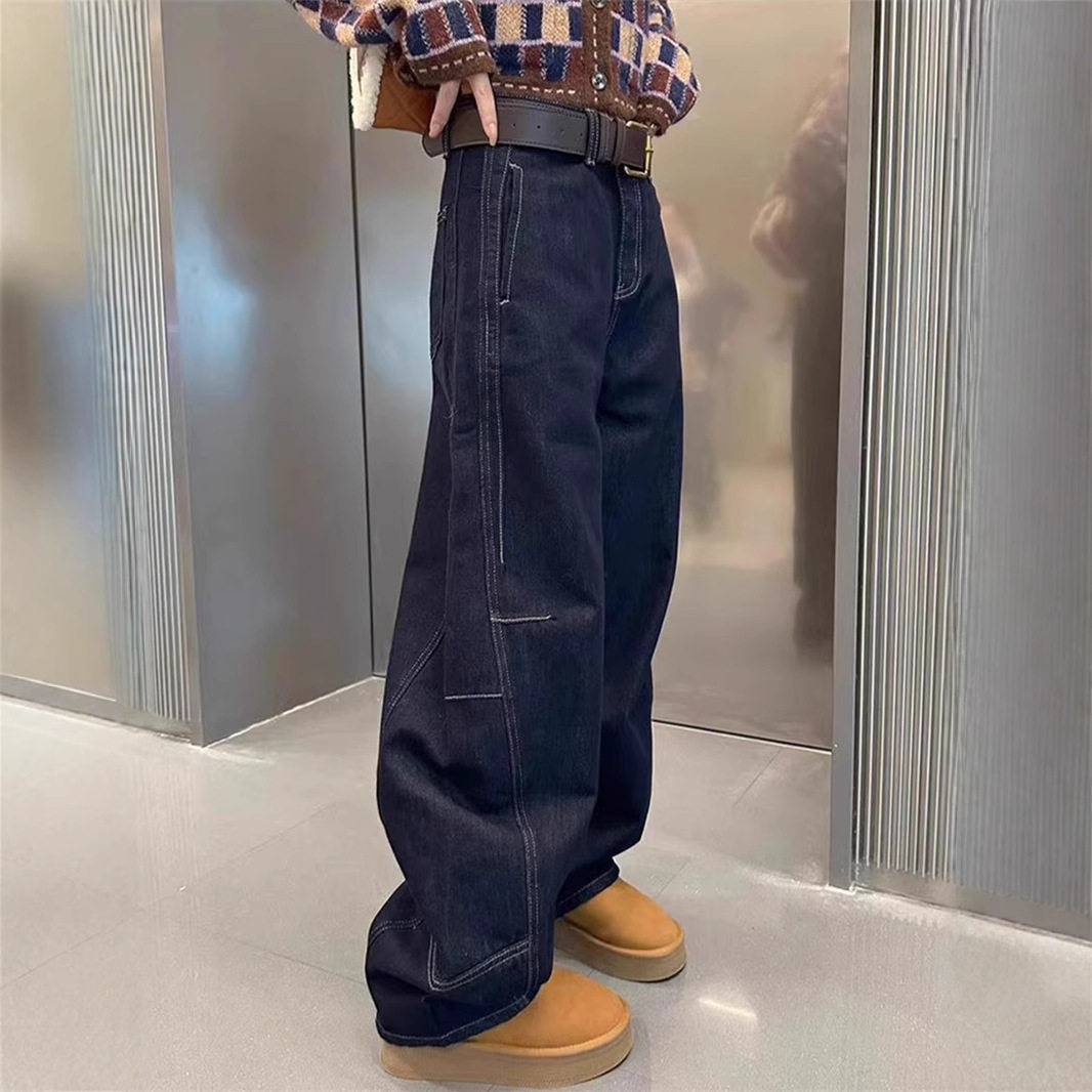 牛仔裤女加绒加厚秋冬季梨形宽松高腰直筒显瘦阔腿弯刀裤,女装/女士精品,牛仔裤,淘宝优惠券,粉丝福利购,淘宝优惠卷