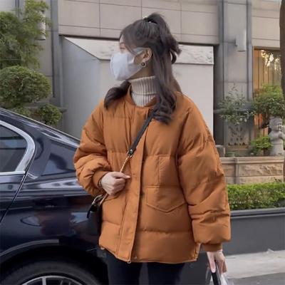 今年流行南瓜橘棉服2025新款女韩版小个子学生短款棉服女冬季加厚
