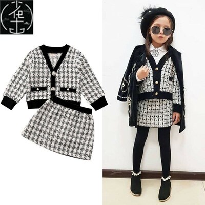 Baby Girls Winter Clothes Button Plaid Coat Tops+Tutu Dress