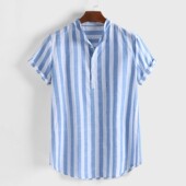 2020 Men Summer Linen shirts Striped Cotton