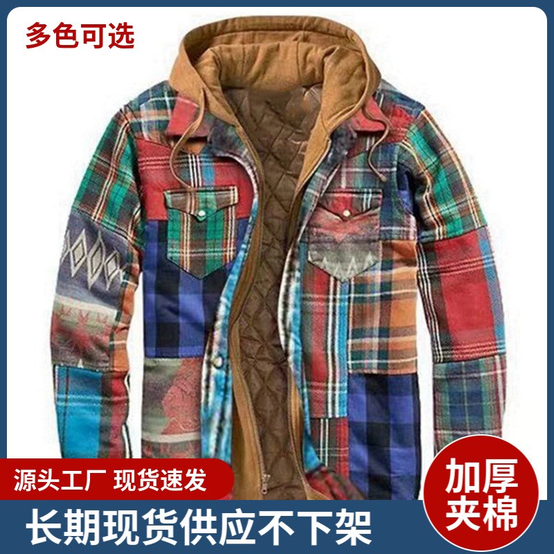 男装秋冬加厚棉衣不定位印花连帽外套Men autumn and winter coat
