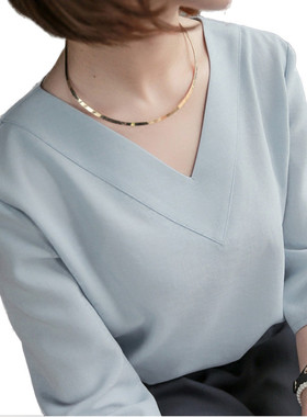 Lady Girls Simple Style V-Neck Gray Pink White Blusas DD1339