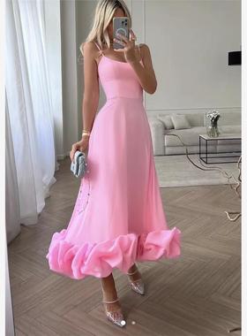 欧美时尚经典女装气质抹胸吊带辣妹A连衣裙度假紫色显瘦新品长裙