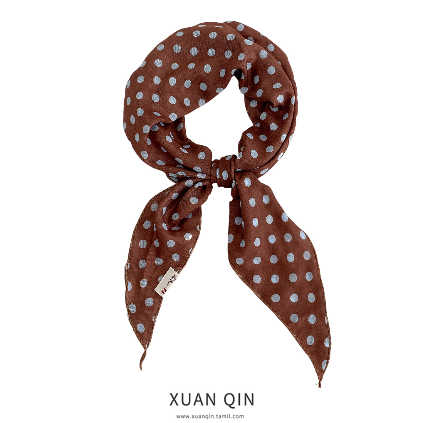 波点印花仿棉麻三角围巾女丝巾