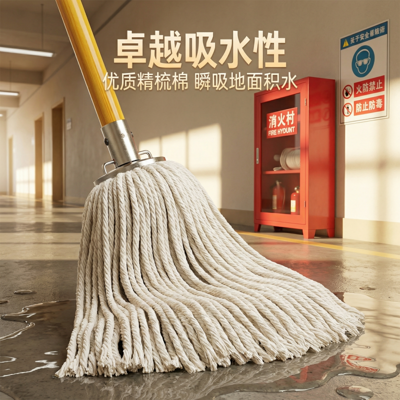 承安圆头拖把棉线吸水耐用家用老式木杆拖布
