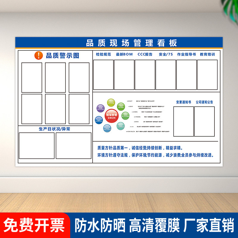 车间管理品质宣传标识牌品质现场管理看板企业车间安全管理体系看