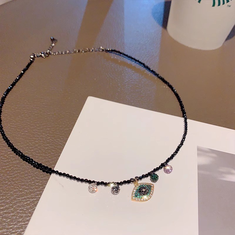 Loga.Py 百搭黑色水晶流速项链锁骨链颈链女小众2025新款网红项圈