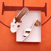 真皮粗中高跟h拖鞋 女夏时尚 韩版 新款 外穿一字百搭沙滩旅游h凉鞋 子