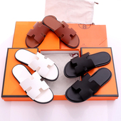 h拖鞋 韩版 男经典 春夏新款 H扣一字潮流平底真皮沙滩鞋 时尚 外穿凉鞋