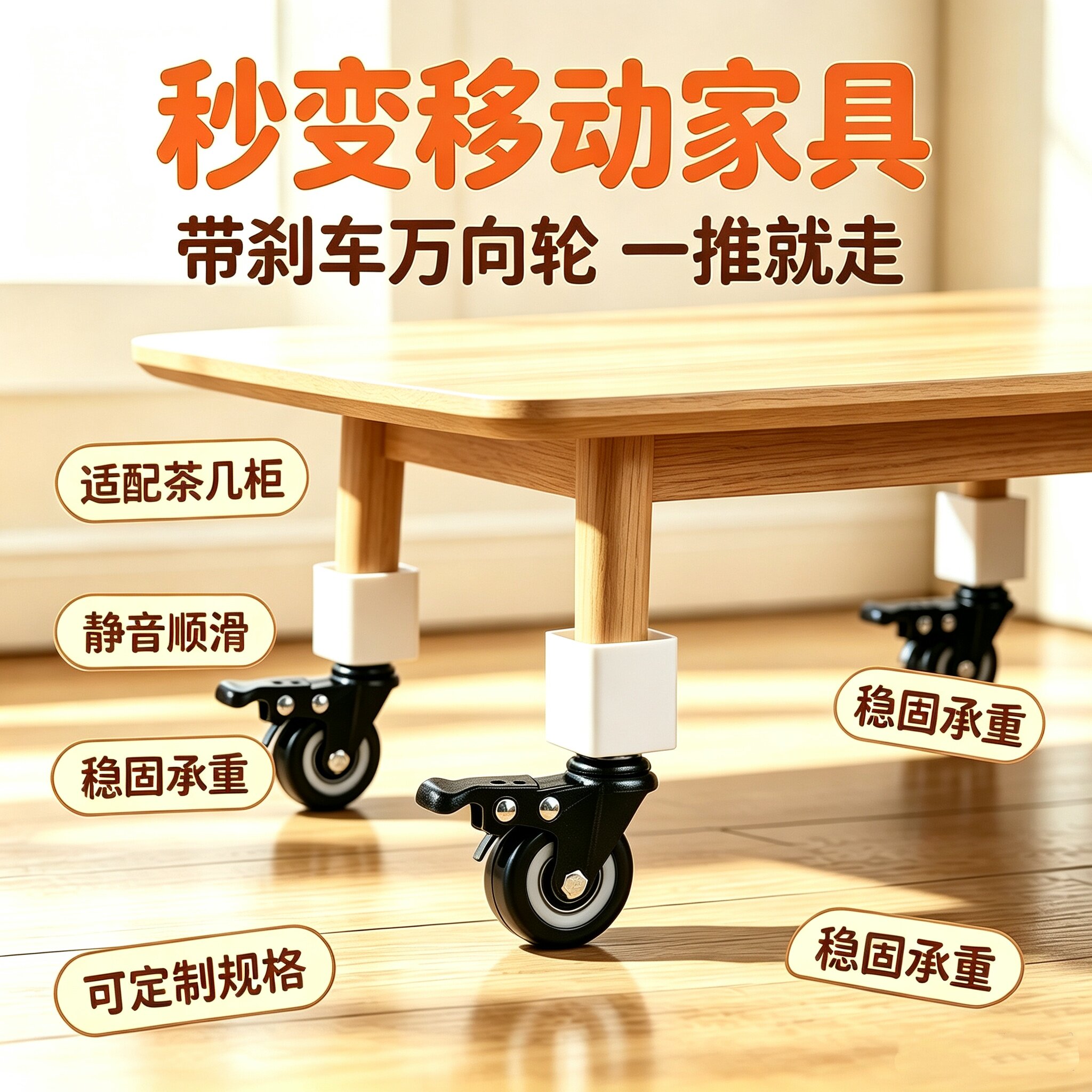 可定制方型管桌子静音万向滚轮子