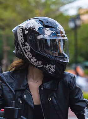 复古摩托车头盔巡航男女3C蓝牙耳机黑色踏板仿赛机车巡航街车全盔