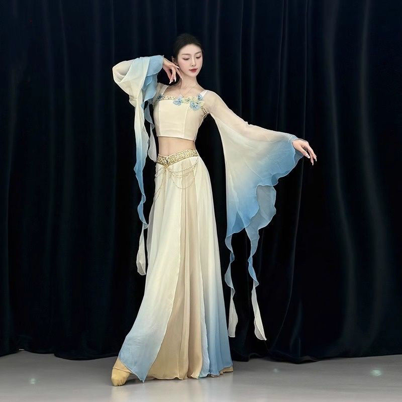 礼仪之邦古典舞服装飘逸仙气大裙摆古风演出服异域敦煌练功套装服