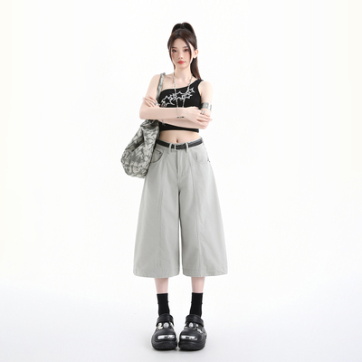 夏季新款女裤宽松百搭高腰阔腿显瘦牛仔七分裤